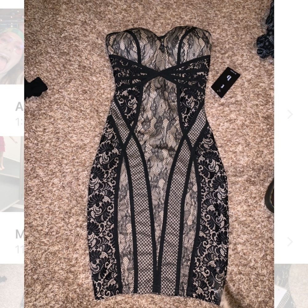 Strapless lace cocktail dress